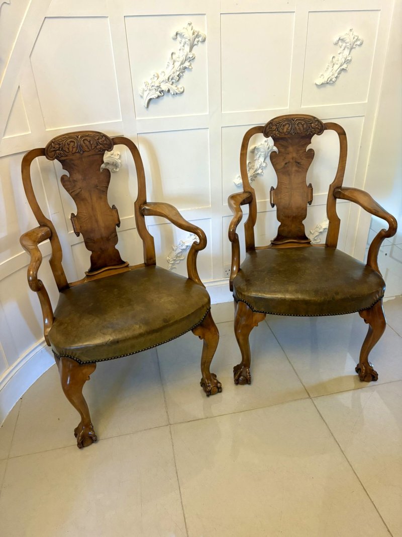 Outstanding Quality Pair of Antique Victorian Carved Walnut Desk Chairs